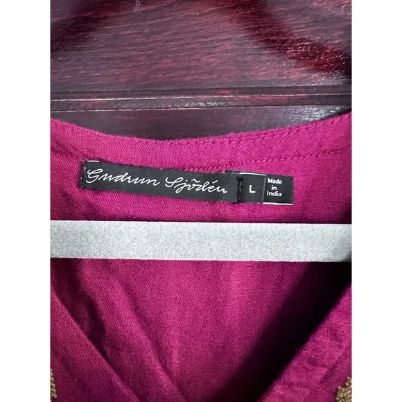 Gudrun Sjödén Women's Dress Linen Blend Floral Embroidery Burgundy Size Large